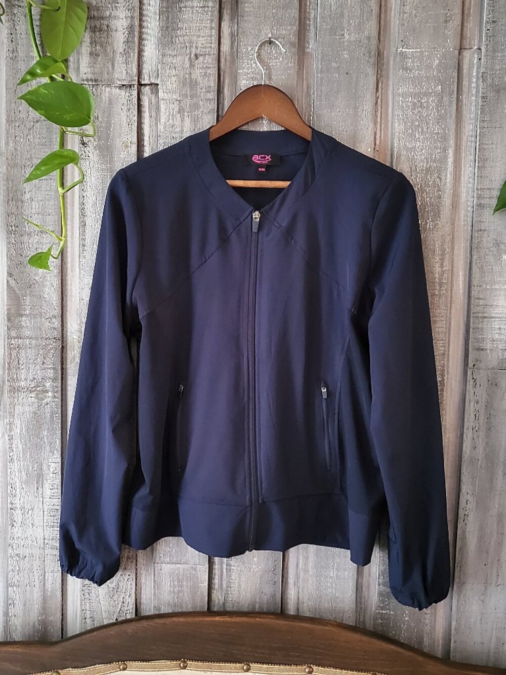 Navy Blue Full Zip Mock Neck Track Training Jacket